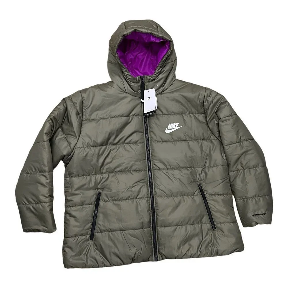Nike Coat Women’s‎ 1X Green Puffer Back Center Swoosh Therma Fit Hoodie Full Zip